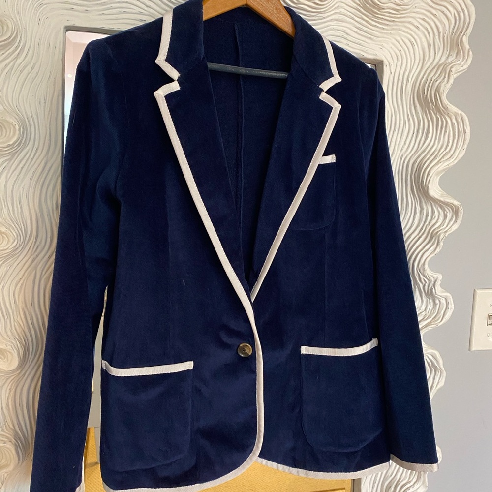 Bask Navy Contrast-Trim Terry Blazer